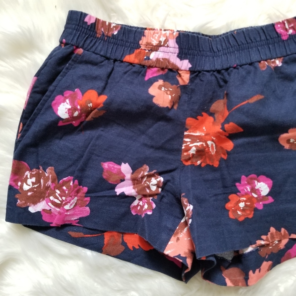 J Crew Factory Linen Blue Floral Shorts 2 - Picture 2 of 5